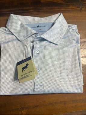 Horn Legend Men's Light Blue Micro-Pattern Polo Shirt.